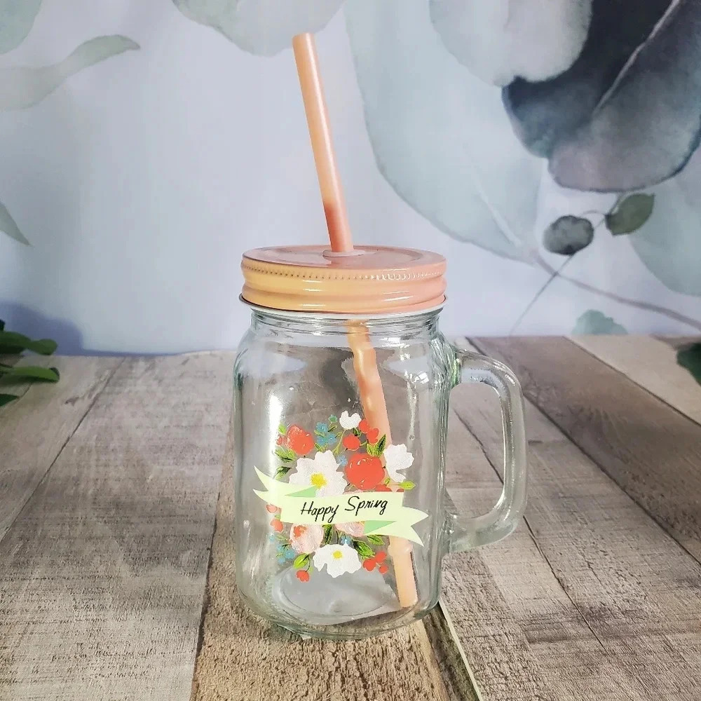 MASON JAR Happy Spring 16oz Cup w/ Straw